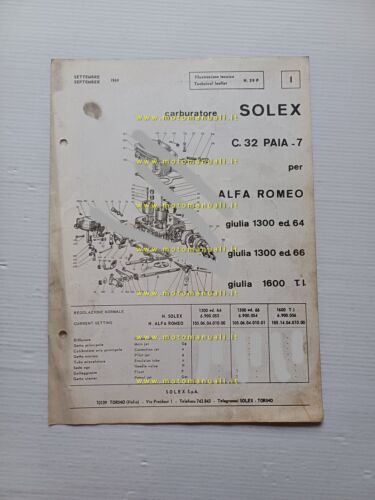 Solex carburatore C.32 PAIA 7 Alfa Romeo Giulia 1.3-1.6-ti 1969 …