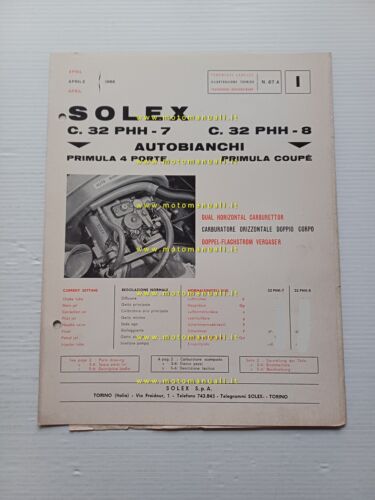Solex carburatore C.32 PHH Autobianchi Primula-Coup 1968 catalogo ricambi