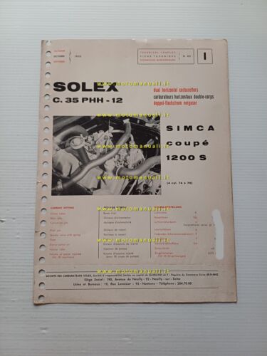 Solex carburatore C.35 PHH.12 Simca Coup 1200 S 1969 catalogo …