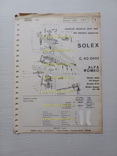 Solex carburatore C.40 DDH3 Alfa Romeo Giulia Super 1968 catalogo …