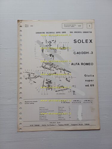 Solex carburatore C.40 DDH3 Alfa Romeo Giulia Super 1969 catalogo …