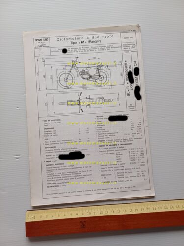 Spisni UFO Ranger 50 1976 scheda omologazione DGM Facsimile originale