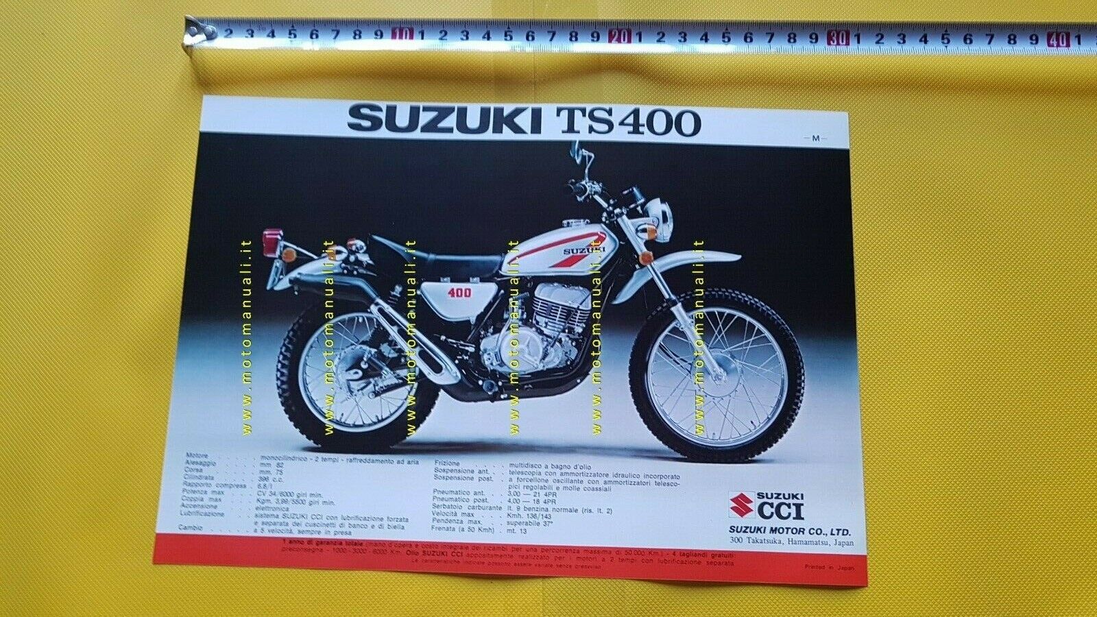 Suzuki TS 400 TS 250 1975 depliant originale moto ITALIANO …