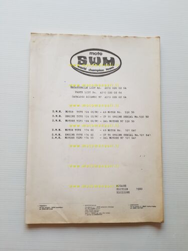 SWM 124 - 174 MC-GS 1980 catalogo ricambi MOTORE originale