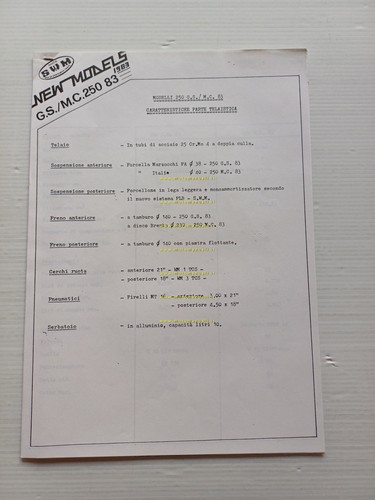 SWM 250 GS - MC 1983 scheda tecnica per la …