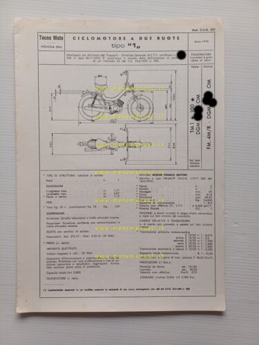 Tecnomoto 50 Personal 4 1974 scheda omologazione DGM Facsimile
