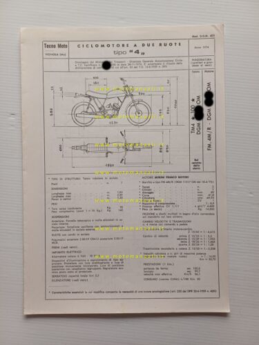 Tecnomoto 50 Tipo 4 Scrambler GS 1974 scheda omologazione DGM …
