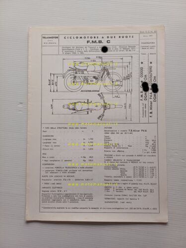 Telaimotor FMB 50 C 1971 scheda omologazione DGM Facsimile