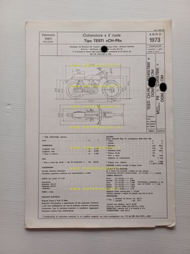 Testi 50 Champion P6 1973 scheda omologazione DGM Facsimile Motorizz. …