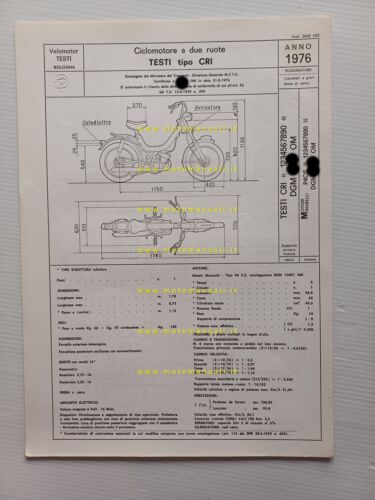 Testi 50 Cricket 1976 scheda omologazione DGM Facsimile Motorizzazione originale