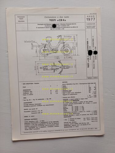 Testi 50 Cricket 1977 scheda omologazione DGM Facsimile Motorizzazione originale