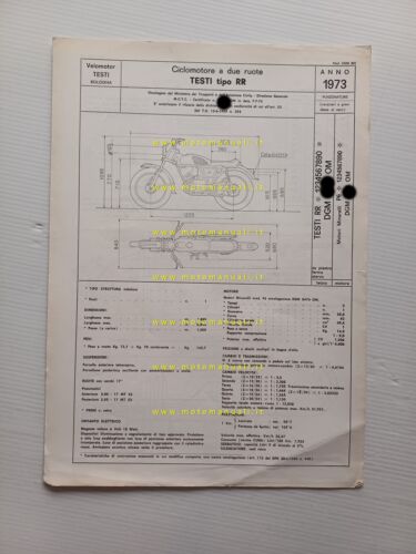 Testi 50 Royal Rally 1973 scheda omologazione DGM Facsimile Motorizzazione