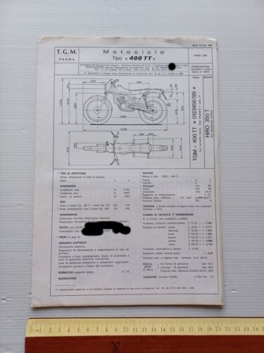 TGM 400 TT 1981 scheda omologazione DGM Facsimile originale