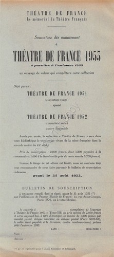 Theatre de France 1953 - Le memorial - Bulletin de …