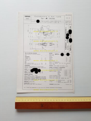 Torpado 50 Kocise tubone 1978 scheda omologazione DGM Facsimile originale