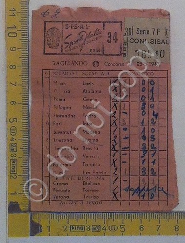 Totocalcio - CoppiaTagliandi schedina concorso 34 del 25 5 1947 …