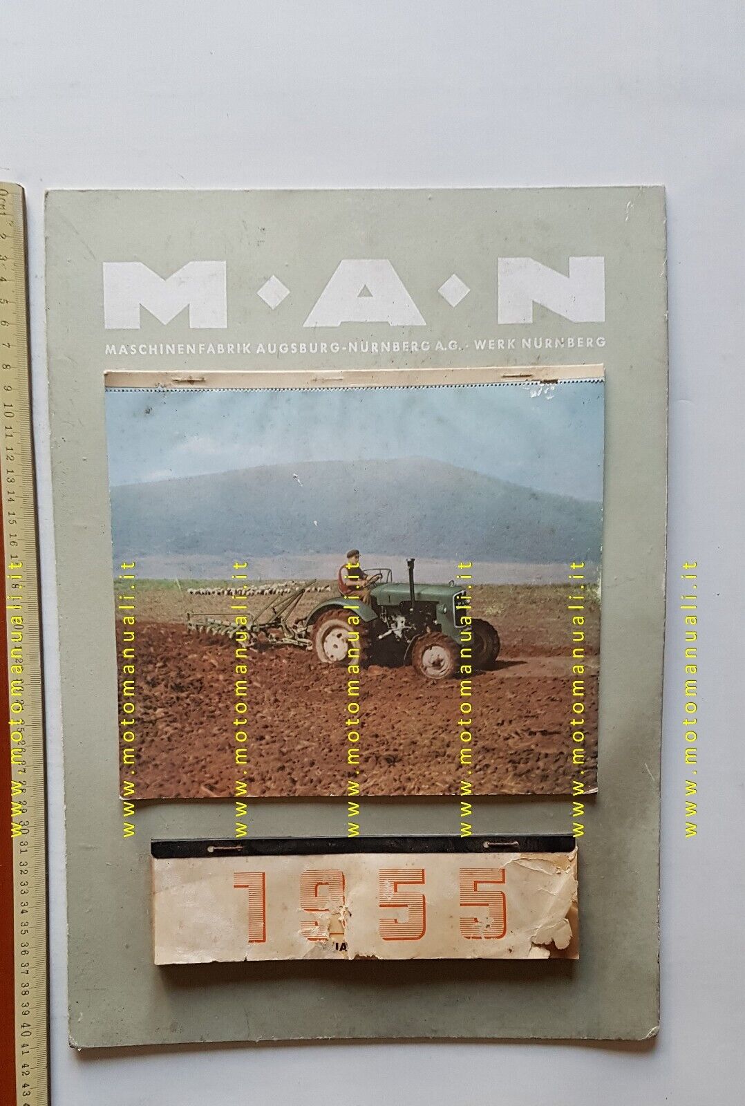 Trattori MAN calendario 1955 locandina pubblicitaria cartone originale