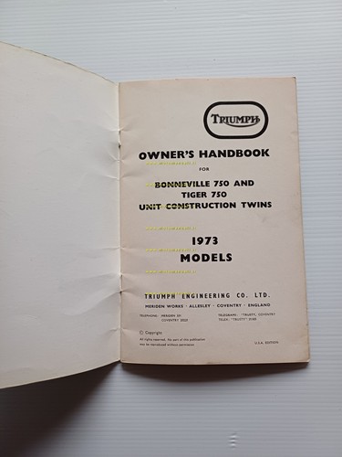 Triumph Bonneville 750 - Tiger 750 1973 manuale uso manutenzione …