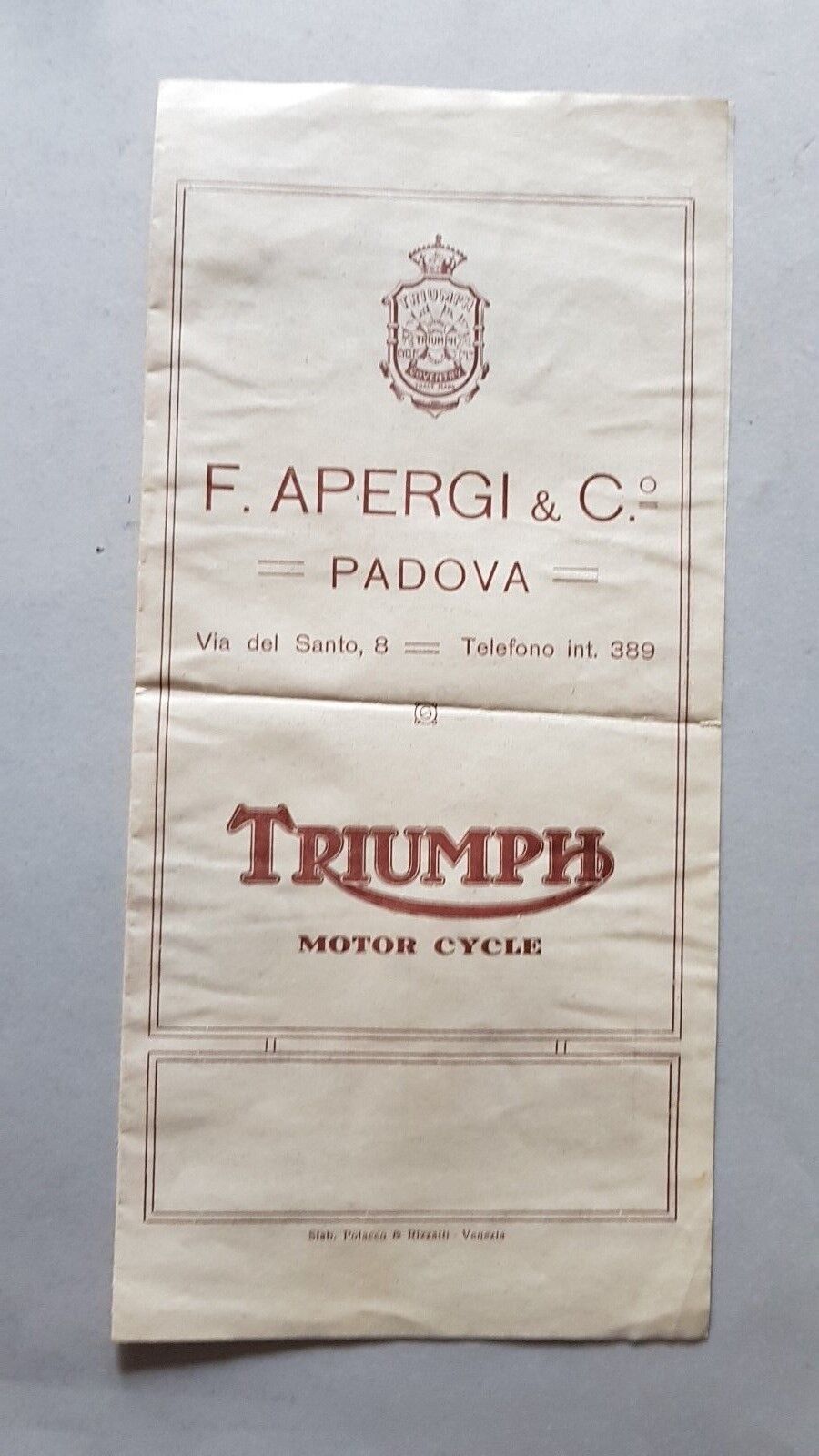 Triumph moto depliant anni '20 originale italiano brochure