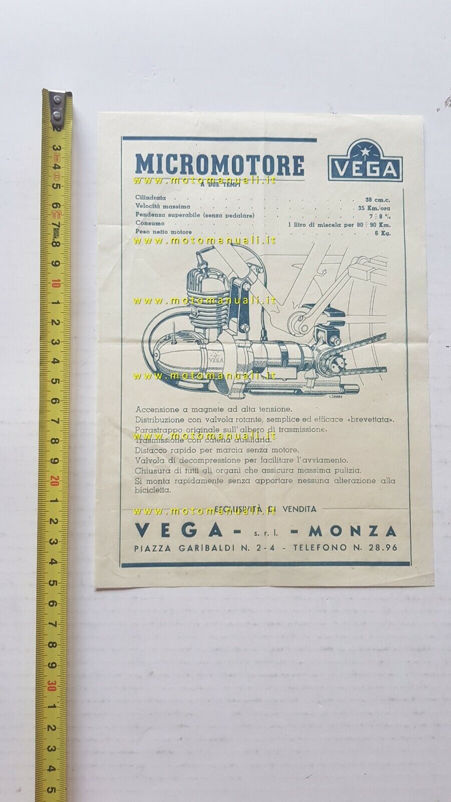 Vega 38 Micromotore anni 50 depliant italiano originale brochure volantino …