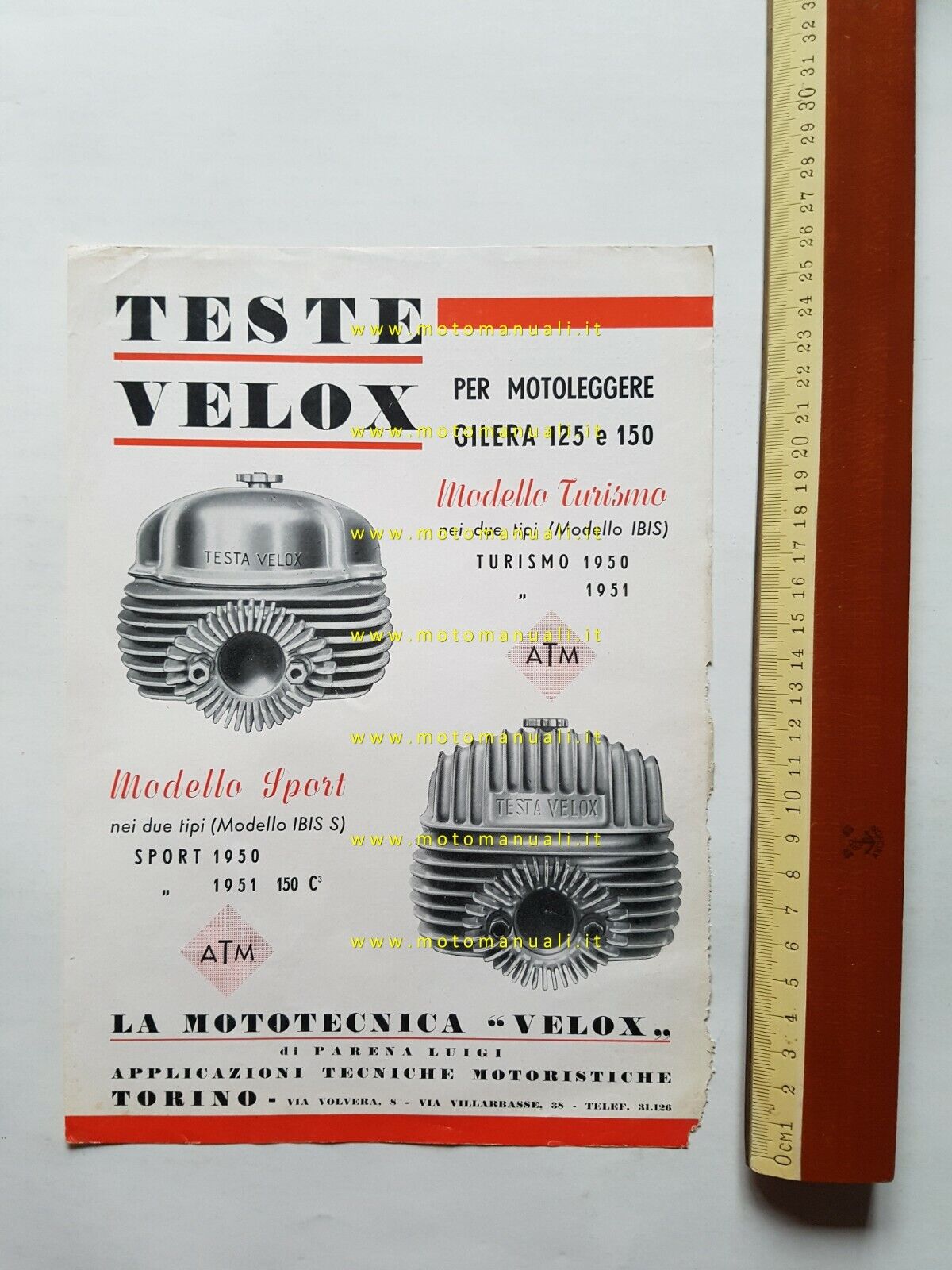 VELOX teste Turismo-Sport per Gilera 125 - 150 1951 depliant …