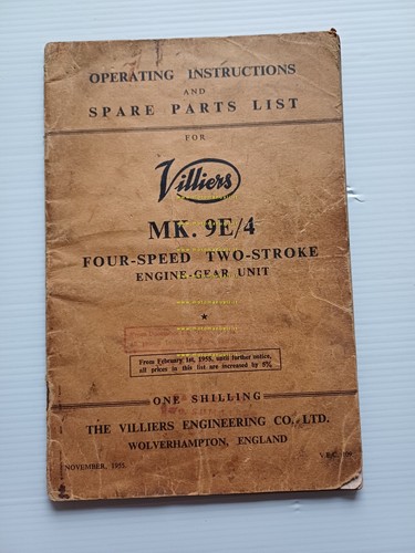 Villiers motore MK 9E/4 200 1955 manuale uso +cat. ricambi …