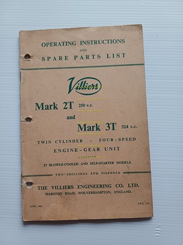 Villiers motori 250 Mark 2T-350 Mark 3T 1960 manuale uso …