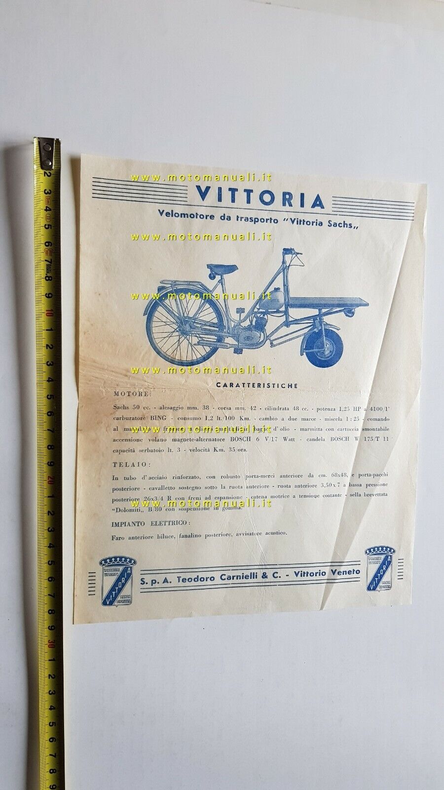 Vittoria Sachs ciclomotore trasporto anni 50 depliant originale ITALIANO