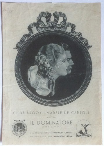 Volantino 1935 - Locandina Film Il Dominatore - Clive Brook …