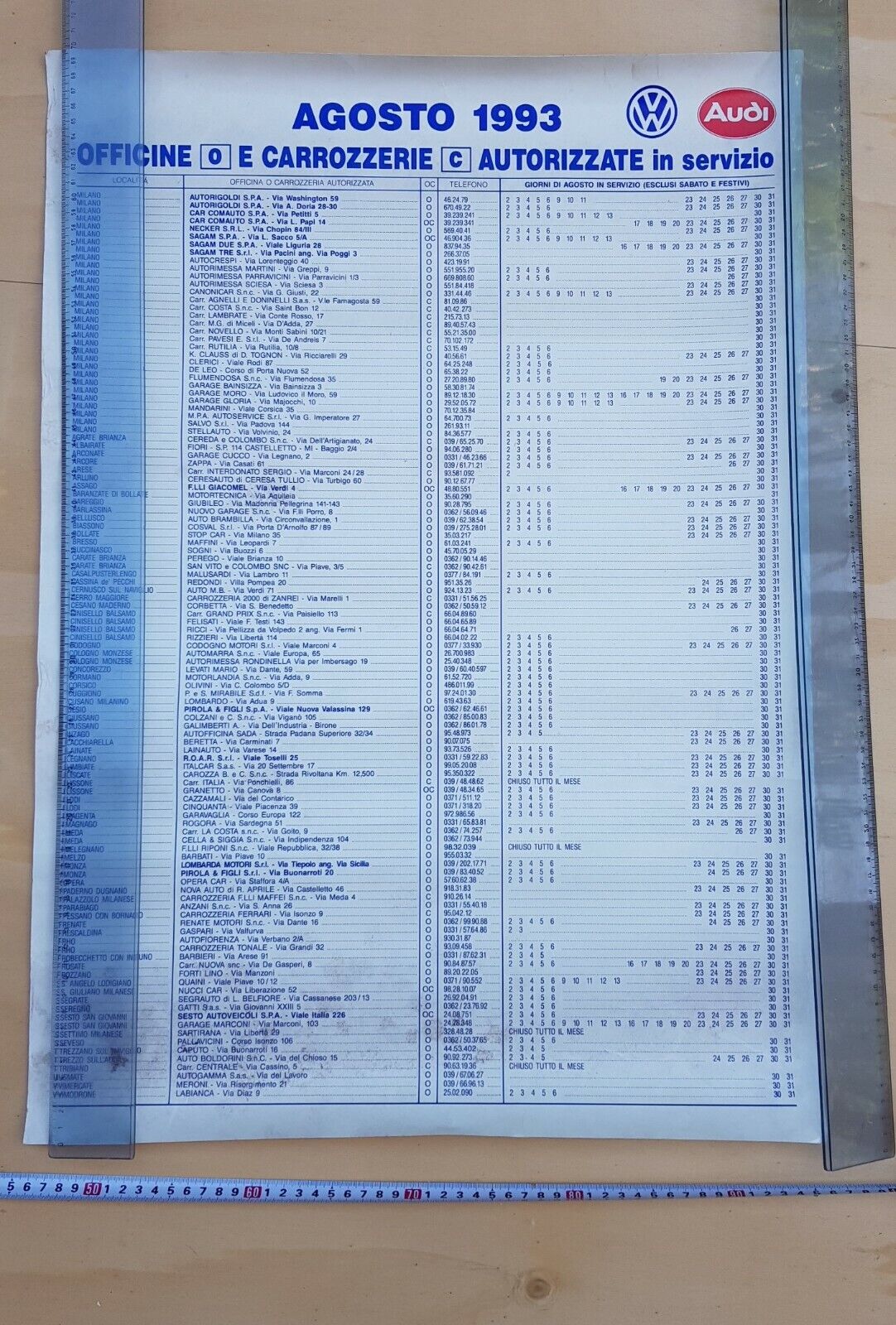Volkswagen Audi concessionari aperti agosto 1993 manifesto poster originale