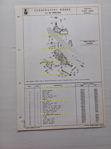 Weber carburatore 24 IMB 100 Fiat 500 Rinnovata 1972 catalogo …