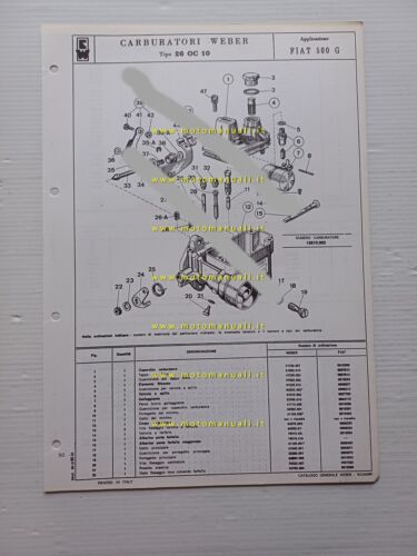 Weber carburatore 26 OC 10 Fiat 500 G catalogo ricambi …