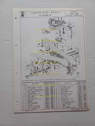 Weber carburatore 30 DIC 10 Fiat 850 Special Coup USA …