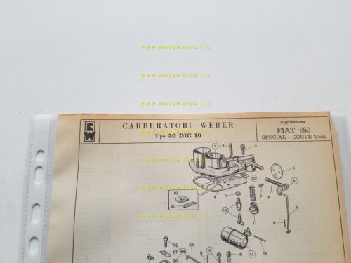 Weber carburatore 30 DIC 10 Fiat 850 Special-Coupè USA 1970 …