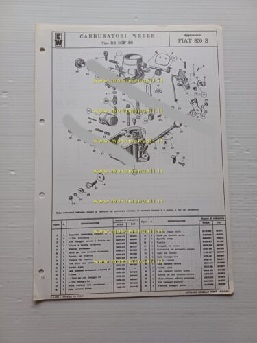 Weber carburatore 30 ICF 10 Fiat 850 S 1971 catalogo …