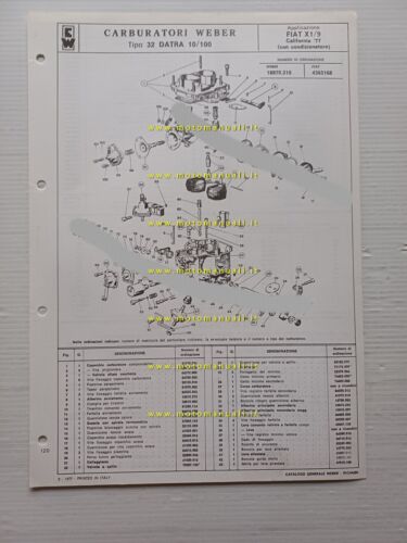 Weber carburatore 32 DATRA 10.100 Fiat X1.9 California con.1977 catalogo …