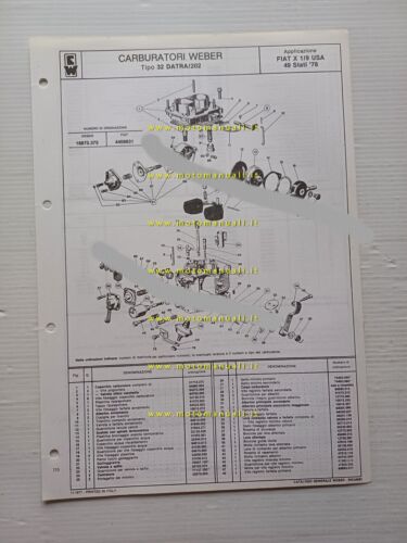 Weber carburatore 32 DATRA 202 Fiat X1.9 USA 1978 catalogo …