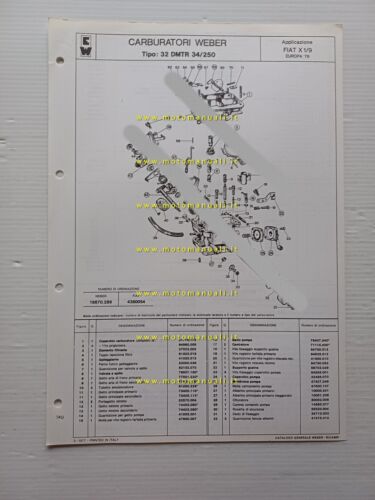 Weber carburatore 32 DMTR 34.250 Fiat X1.9 Europa 1976 catalogo …