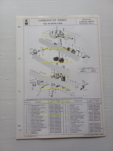 Weber carburatore 34 DATR 4.200 Lancia Beta Montecarlo 1976 catalogo …