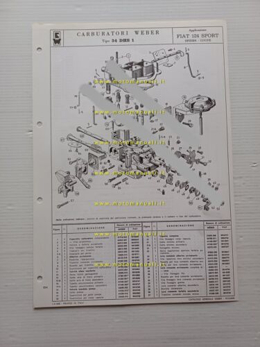 Weber carburatore 34 DHS 1 Fiat 124 Spider Coup 1968 …