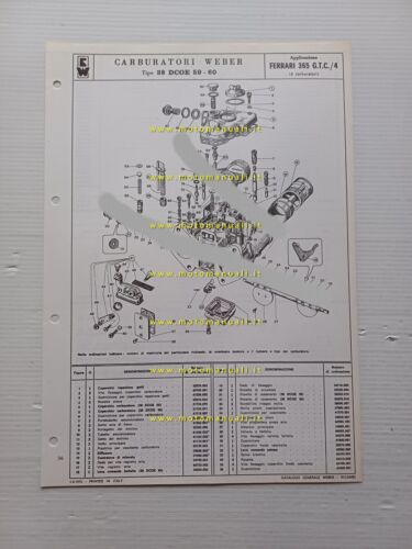 Weber carburatore 38 DCOE 59-60 Ferrari 365 GTC.4 1972 catalogo …