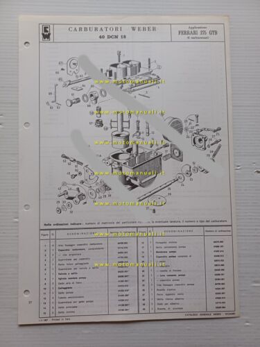 Weber carburatore 40 DCN 18 Ferrari 275 GTB 1967 catalogo …