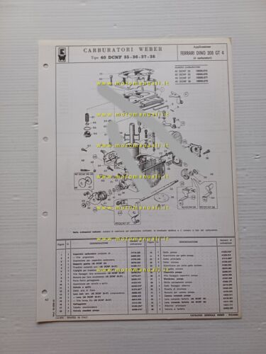 Weber carburatore 40 DCNF 35-36-37-38 Ferrari Dino 308 GT4 1974 …