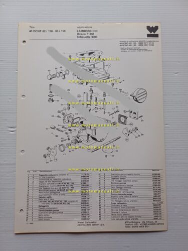 Weber carburatore 40 DCNF 62-63.150 Lamborghini Urraco 1980 catalogo ricambi