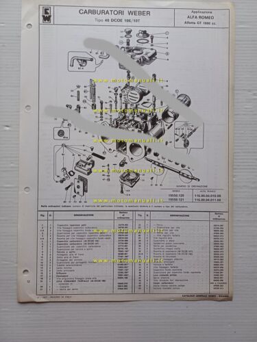 Weber carburatore 40 DCOE 106-7 Alfa Romeo Alfetta GT 1.6 …