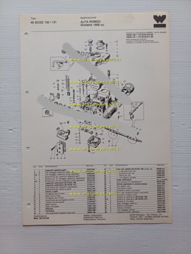Weber carburatore 40 DCOE 130-131 Alfa Romeo Giulietta 1.8 catalogo …