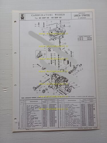 Weber carburatore 40 IDF 28-IDF 29 Lancia STRATOS catalogo ricambi …
