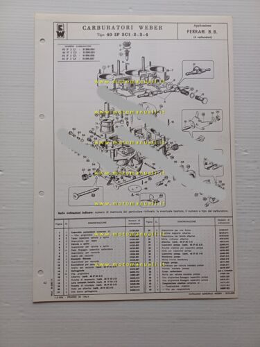 Weber carburatore 40 IF 3C1-2-3-4 Ferrari BB 512 1976 catalogo …