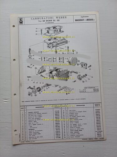 Weber carburatore 42 DCNF 31-32 MASERATI Merak 1974 catalogo ricambi …