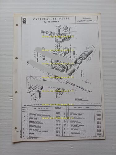Weber carburatore 42 DCOE 8 MASERATI 3500 GT 1973 catalogo …